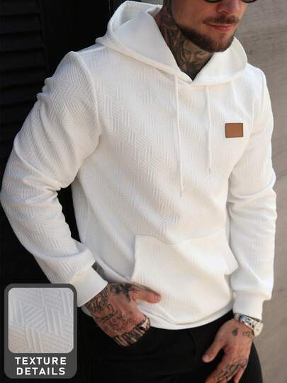 Manfinity CasualCool 男士皮革拼接纹理白色连帽衫，冬季款