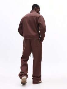 SUMWON Relaxed Fit Zip Through Jacket And Straight Fit Sweatpants Co-Ord Set With Drawstring Waist For Casual Everyday Wear - Brown - View 2