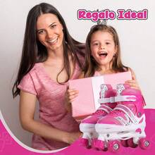 Patines al aire libre para niños, entrenamiento profesional, talla ajustable, patinaje rápido con frenos - Rosa - Ver 5