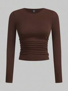 SHEIN EZwear 女士多色基础款修身针织T恤 - 酒紅色 - 查看 4