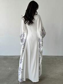 Firerie 女士新款优雅复古休闲度假浪漫印花长袖宽松圆领连衣裙，女士秋冬连衣裙，外套，教师装 - 彩色 - 查看 3