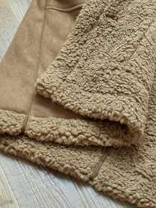 Sweetra 大码新款优雅小鹿图案保暖双面长袖短外套，加厚双面穿，中长款，冬季保暖外套 - 卡其色 - 查看 8