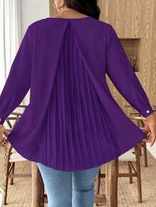 SHEIN Clasi Áo cánh dài tay xếp ly màu trắng cỡ lớn cho nữ, dáng rộng thanh lịch, thích hợp cho mùa thu/đông - Màu tím - Xem 2