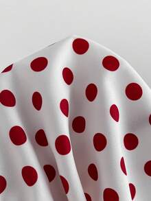 Comfortcana Conjunto de 2 piezas de top con cuello drapeado y shorts con estampado de lunares para mujer - Rojo - Ver 6