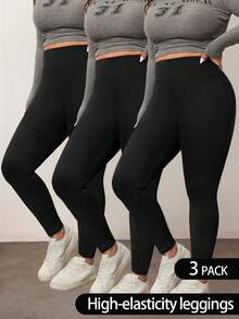 Enliva 3 Packs Women's Plus Size Leggings, Comfortable And Smooth For Yoga, Fitness And Cycling, And Everyday Wear, For Apple Rounded Body Shape, For Body Shape, For Summer - Black - View 2