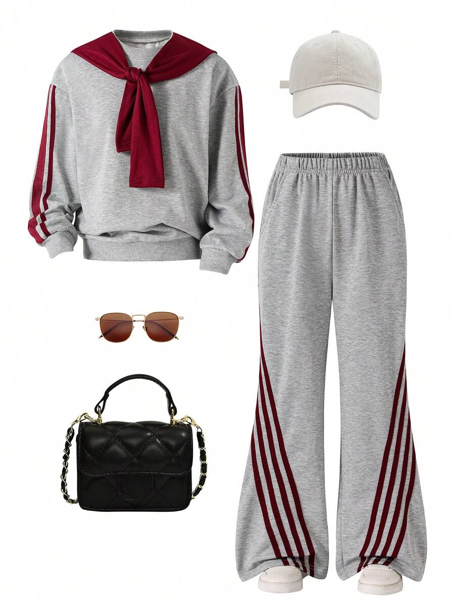 Sparklyn Girls Teenager Light Gray Long Sleeve Sweatshirt And Pants Set - Light Grey - View 1