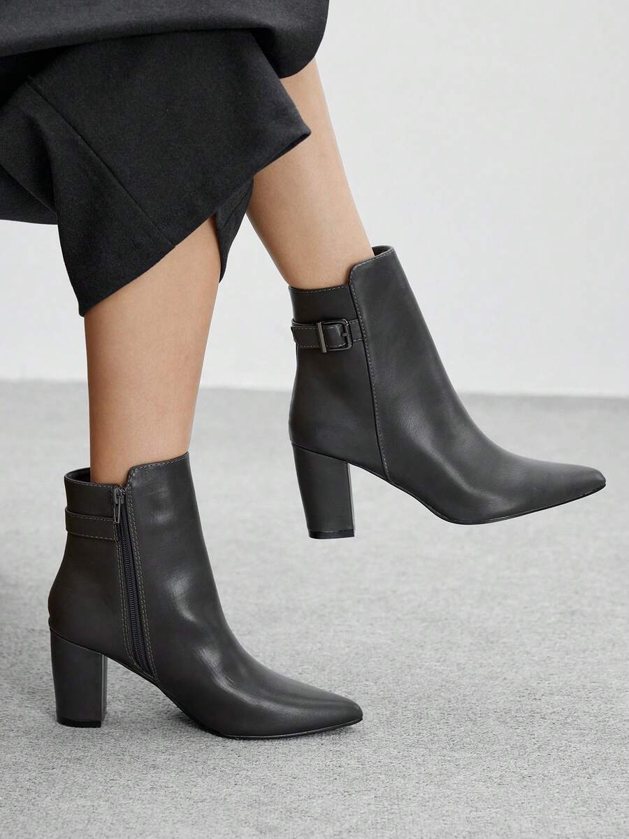 CUCCOO BIZCHIC 女士时尚百搭通勤厚底高跟踝靴 - 灰色 - 查看 1