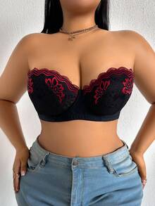 1件加大码蕾丝可转换式带钢圈衬垫文胸 - 彩色 - 查看 6