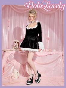 Dola Lovely Giày cao gót Mary Jane mũi kín màu đen dành cho nữ, đế xuồng chống thấm nước, kiểu dáng Lolita Gothic, thắt nơ ngọt ngào JK - màu đen - Xem 6