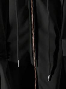 GlowEve Women's Solid Color Raglan Sleeve Drawstring Hooded Zip-Up Casual Sweatshirt - Black - View 4