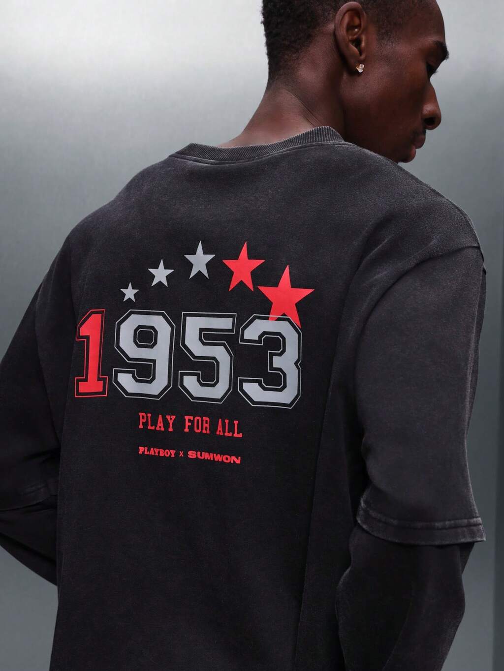 PLAYBOY X SUMWON Crew Neck Long Sleeve Graphic Tee With Stars Print