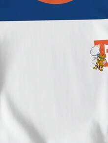 TOM & JERRY X SHEIN Camiseta de manga corta con cuello redondo, estampado de rayas y bloques de color de dibujos animados para niño - Blanco - Ver 5