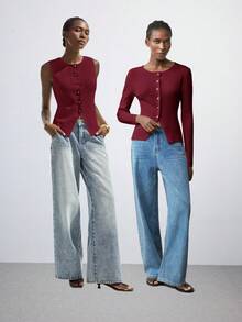 Maija 女士纯色长袖单排扣修身休闲针织开衫，适合都市通勤、商务休闲、办公室穿着、优雅装扮、圣诞节、新年派对、基础款外套、新年夜酒红色上衣、情人节外出上衣 - 酒紅色 - 查看 11