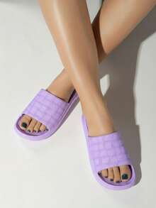 Sandalias para mujer tejido artesanal punta abierta sin cordones suela plana estilo minimalista uso diario sandalia de verano - Morado - Ver 2