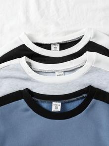 SHEIN Explorewe 3 Confezioni di Felpe Girocollo per Ragazzi Giovani, Abito di Moda a Contrasto di Colore per Bambini in Autunno e Inverno, Versatile e Semplice, Adatto per 8-12 Anni - Multicolore - Visualizzare 3
