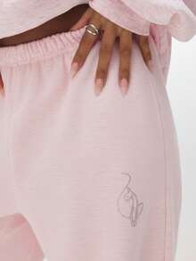 BABYPHAT Rhinestone Embellished Sweatpants With Sparkly Text Detail Lounge Pants For Casual Comfort Winter Loungewear - Baby Pink - View 3