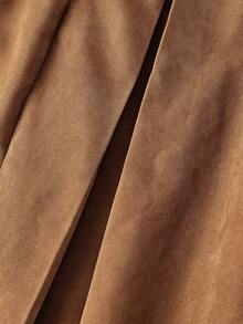 SHEIN MOD 大码复古优雅甜美褶皱紧身腰部绒面革迷你连衣裙 - 棕色 - 查看 6