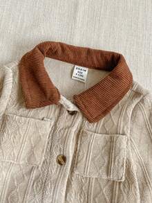 PrepCrw 1pc Baby Girls' Elegant Beige Ribbed Jumpsuit,Autumn Casual Matching Family Brown Collar Vintage Outfit,Versatile Cute Jumpsuit For Outings,Holiday - Khaki - View 4