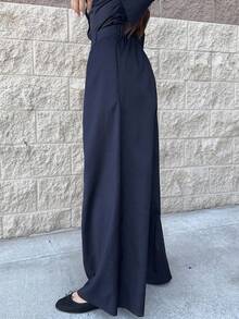 Andrea Bello New Casual High Waist Solid Beige Culottes For Spring & Summer, Goes Well With Vintage Belt, Elegant Style Suitable For Daily, Work, Graduation Season, Vintage Music Festival, Derby, Independence Day Fall Cloth For Women - Navy Blue - View 3