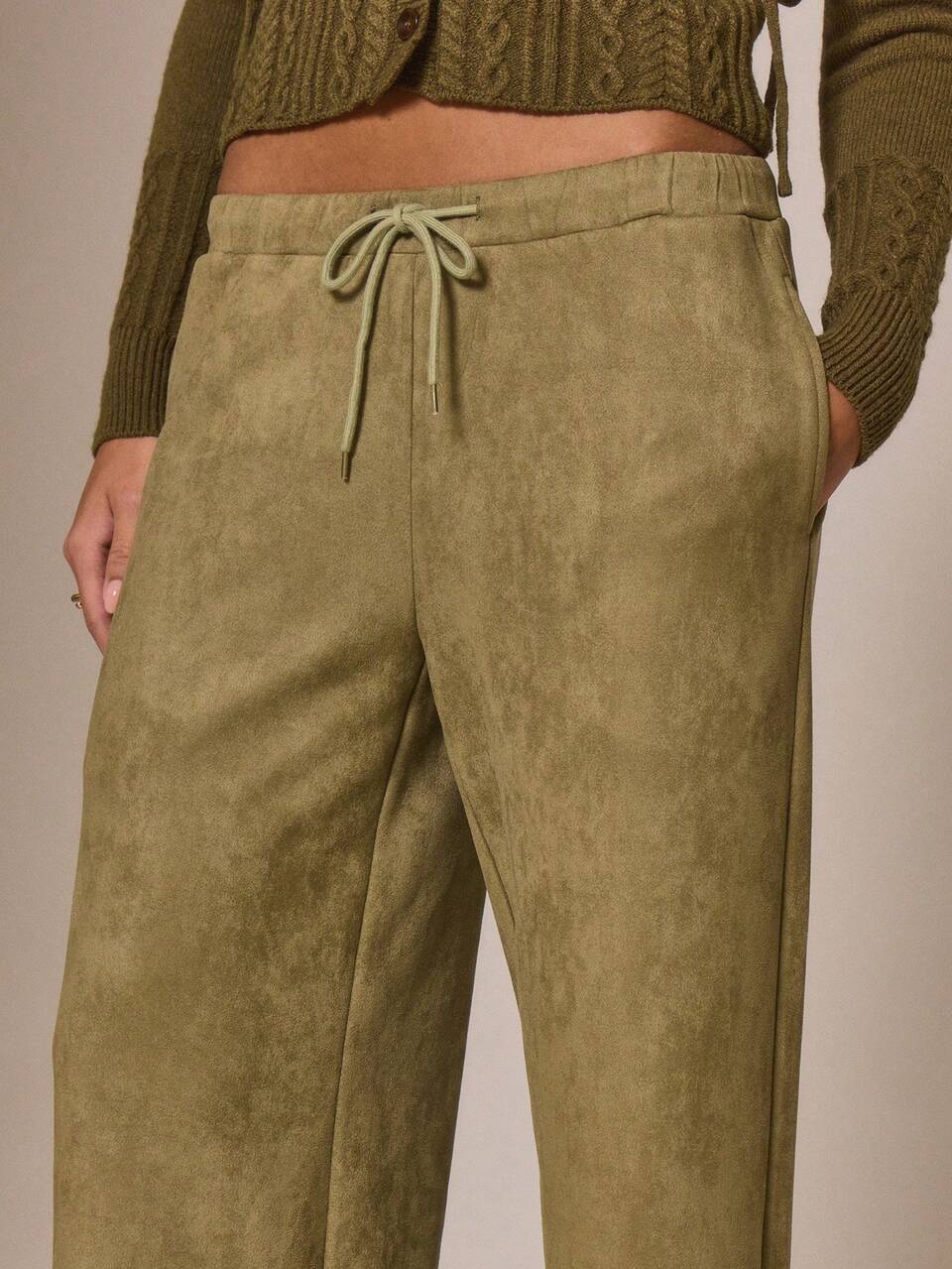 Pantalon à jambes larges en faux avec ceinture à nouer, style cottage core mignon et confortable, pour l'automne, les vacances, la campagne, décontracté, été