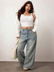 Enliva Canotta romantica bianca semi-trasparente con arricciature, abbigliamento versatile alla moda per le vacanze estive, taglie comode - Bianco - Visualizzare 4