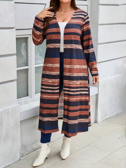 EMERY ROSE Áo khoác nhẹ kẻ sọc màu cỡ lớn thường ngày, mùa thu