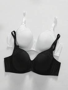 Wedaily 2pcs/Set Plus Size Women Solid Color Smooth Lace Underwire Supportive Thin Padded Push Up Seamless Bra,White,Summer,Party Wireless Sticky Bras - Multicolor - View 7