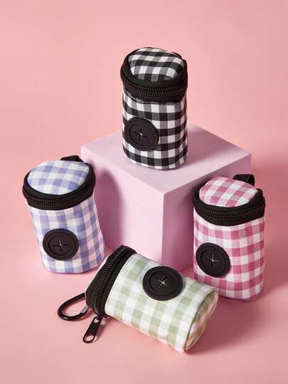 PETSIN 1pc Outdoor Dog Walking Poop Bag Holder, Fashionable Plaid Pet Waste Bag, Durable Polyester Material Dispenser Bag, Pet Excrement Bag, Ideal Outdoor Tool For Pet Owners