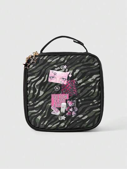 Goth 1 Fashion Camouflage Leopard Print Y2K Eye Stud Rabbit Heart Punk Style Handbag, Large Capacity Women's Cosmetic Storage Small Square Bag 1659047