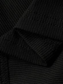 Dazy Plus 大码女式撞色蕾丝弹力修身性感露脐吊带背心，百搭叠穿 - 黑色 - 查看 3