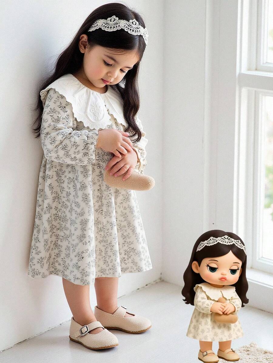 Vintaside Kids 1 chiếc váy dài tay dáng rộng thêu hoa cổ tròn cho bé gái, thanh lịch, ngọt ngào, đa năng, thích hợp mặc thường ngày, dự tiệc, đi học, mùa thu - Nhiều màu - Xem 1
