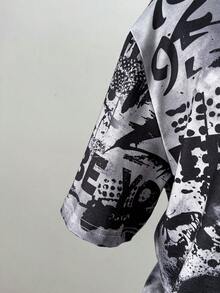 Manfinity Hypemode Men's Street Style Loose Graffiti Oversized Print Short Sleeve T-Shirt - Multicolor - View 6