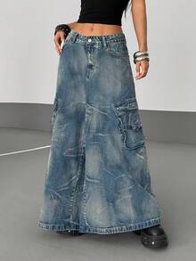 SHEIN 女式褪色复古牛仔迷你裙 - 藍色 - 查看 5