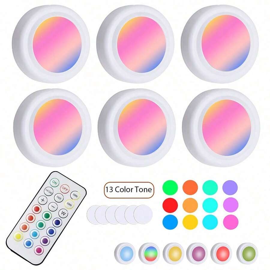 3/6 đèn LED tròn, đèn ngủ không dây chạy bằng pin có điều khiển từ xa, đèn gắn tường từ tính dán cho hành lang, phòng tắm, phòng ngủ, tủ bếp, cầu thang, trang trí nhà cửa