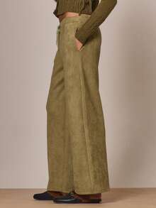 MUSERA Pantalones de pierna ancha con cintura de lazo de ante sintético, estilo cottage core, lindos y acogedores, llamada del campo, casuales de verano - Verde militar - Ver 3
