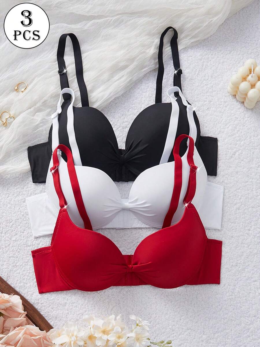 DesireSculpt 3 chiếc áo ngực liền mạch có gọng đệm màu trơn che phủ toàn bộ