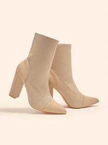 CUCCOO BASICS Giày bốt cao gót mũi nhọn thời trang đa năng cho nữ, cao đến giữa bắp chân, phù hợp để mặc hàng ngày - Màu be - Xem 6