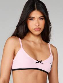 Missguided x Playboy Triangle Bra And Brief Underwear Set With Contrast Trim For Loungewear - Pink - View 4
