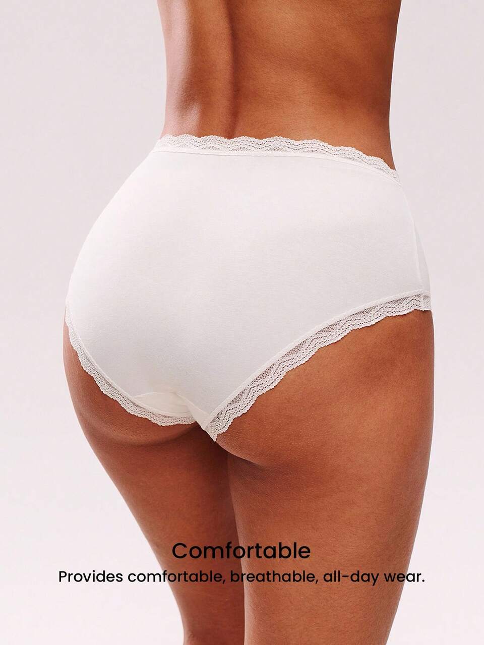 3-Pack Cotton Lace Trim High-Waist Briefs Underwear
