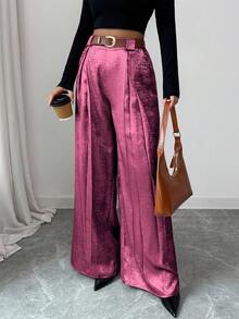 Elenzga Women's Elegant Commuter Solid Color Pleated Wide Leg Pants - Dusty Pink - View 7