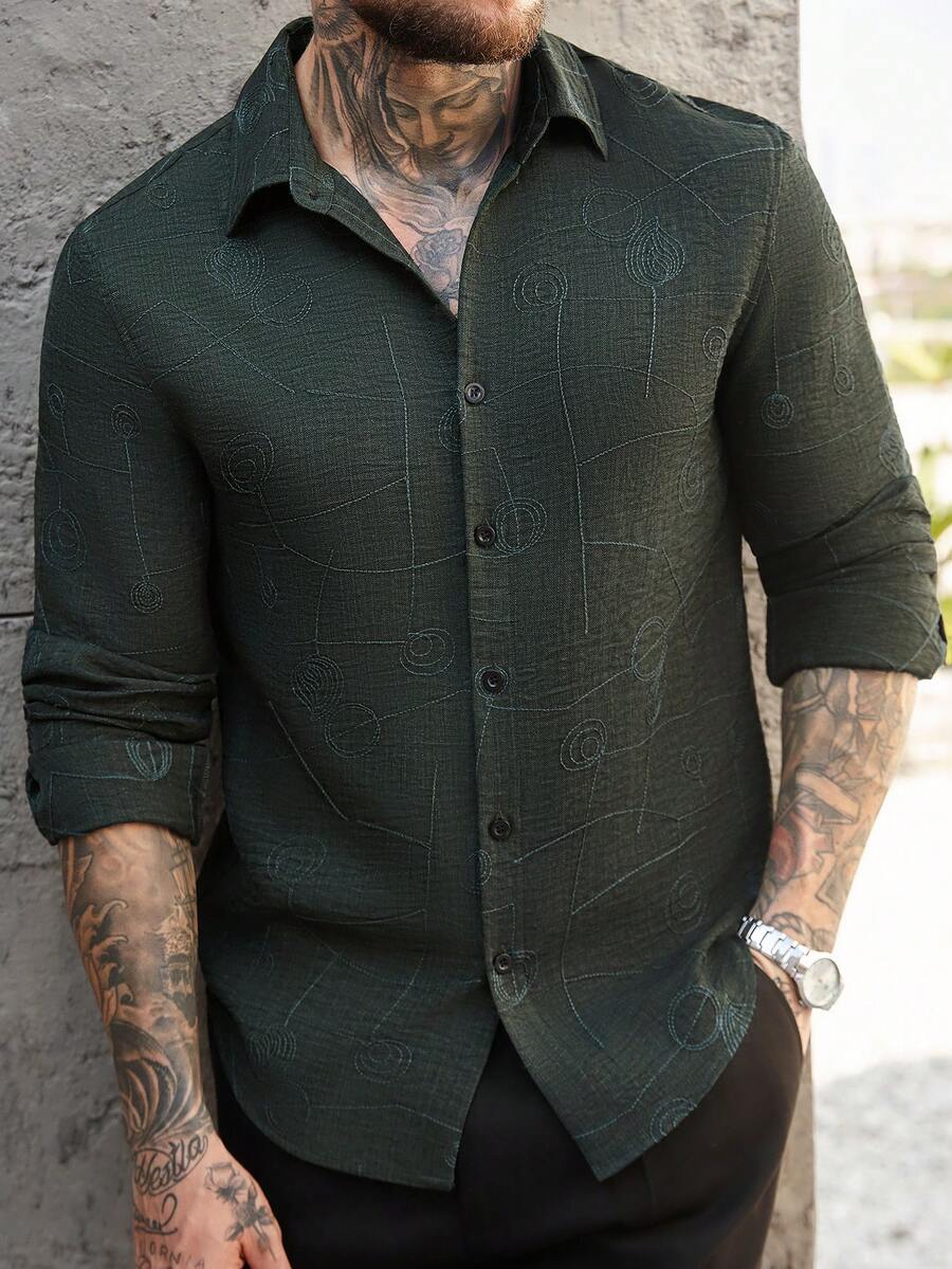 Manfinity Homme Men's Solid Color Embroidered Line Pattern Casual Long ...