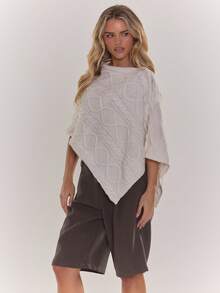 MUSERA Cable Knit Cape Poncho Top Cute Cosy Everyday Autum Winter Holidays Festive - Cream - View 5