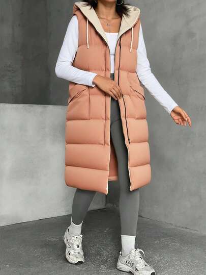 EURMUSE Women, Winter, Long Length, Sleeveless, Casual Long Puffer Vest Puffer Vest Women Womens Winter Vest Hooded Puffer Vest Long Winter Vest Long Vest Women Outerwear Women Winter Vest Women Women Winter Clothes Long Jacket For Women
