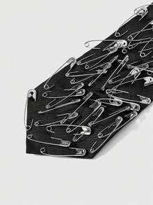 ROMWE Goth 1 件黑色街头朋克风格金属别针装饰设计，长度可调，时尚简约金属胸针男女通用，适合领带、日常穿着、音乐节、大学、约会等 - 黑色 - 查看 3