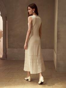 MOTF PREMIUM HOLLOW OUT PLEATED SWEATER DRESS - White - View 3