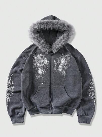 Goth بلوفر كاجوال برقبة مزودة بقلنسوة من الفرو للرجال، خريف/شتاء