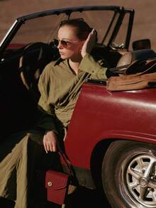 Váy suông cạp chun phong cách đô thị, váy thường ngày dài tay cổ chữ V, viền chữ A thon gọn - xanh quân đội - Xem 3