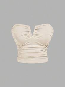 SHEIN MOD 加大码 3 件套 女士棕色深 V 领褶皱吊带背心 - 棕色 - 查看 10