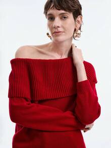 SHEIN Stylify Blusa Anneusta para mujer, adecuada para vacaciones, Día de la Independencia, Día del Trabajo, Día de Colón, Acción de Gracias, Día de San Valentín, ropa de calle, estilo vintage, escandinavo, grunge, coreano, elegante, versátil, estudiante, maestro, estilo gótico, ropa de oficina, casual de negocios, suéter hombros descubiertos, color borgoña - Burdeos - Ver 5