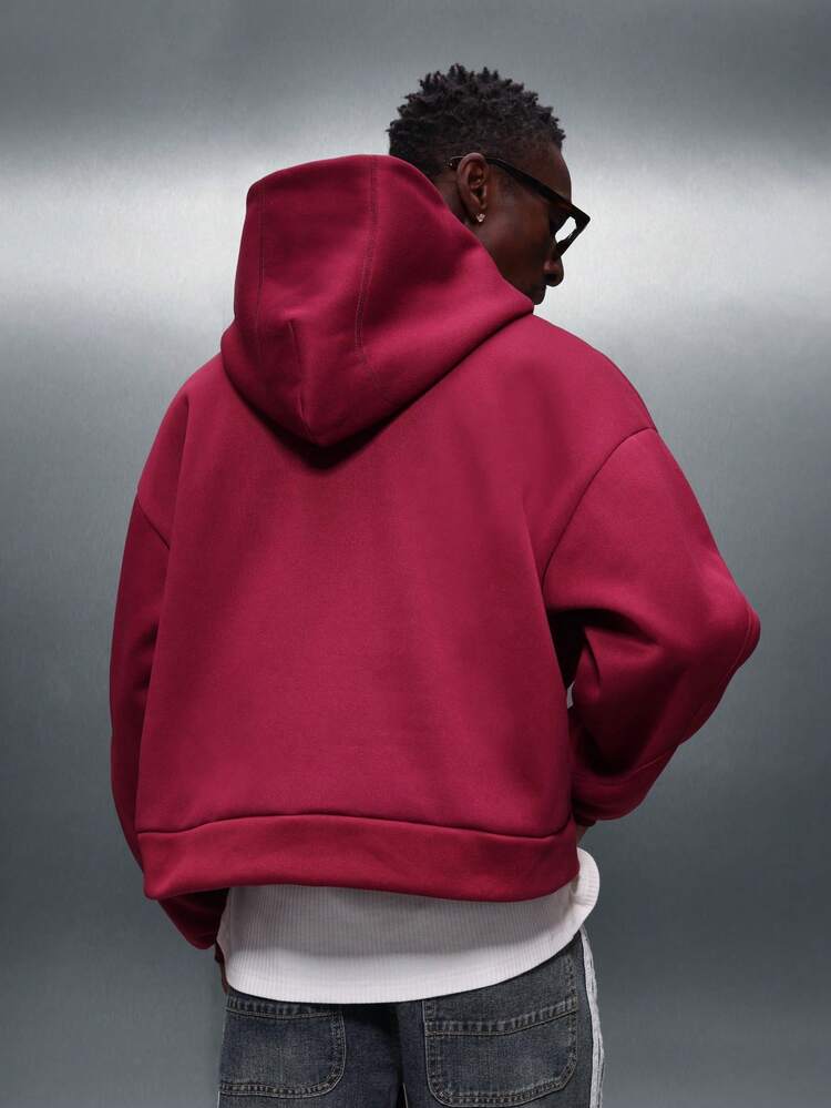PLAYBOY X SUMWON Burgundy Full Zip Hoodie With Text Print